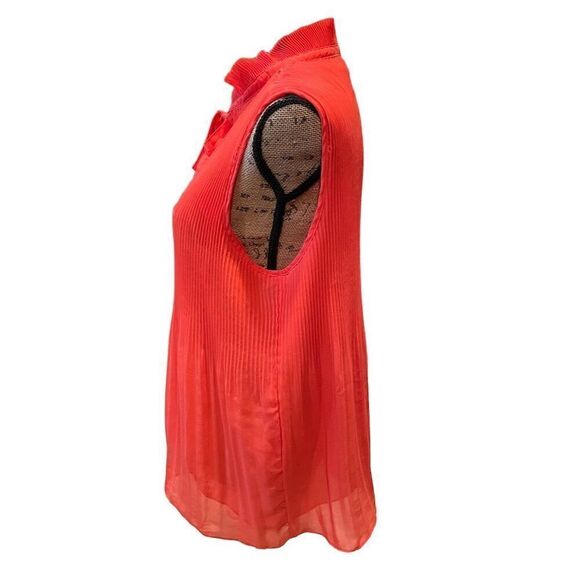 Max Studio Women's Sleeveless Orange Pleated Tie Neck Blouse Size L - Picture 4 of 10